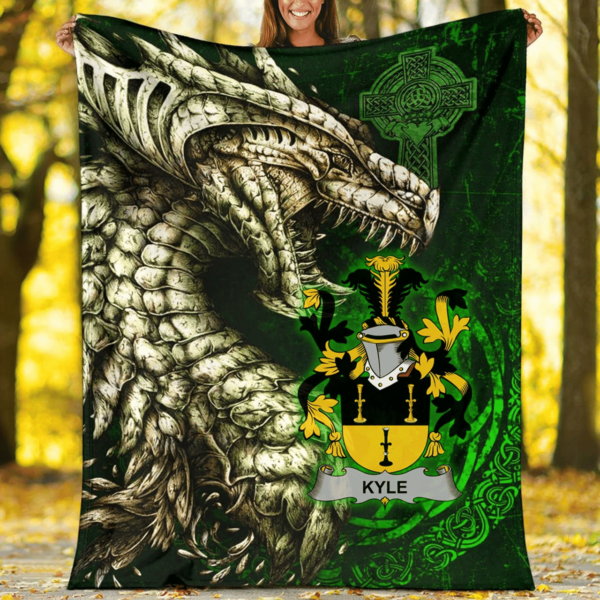 Ireland Premium Blanket - Kyle Family Crest Blanket - Dragon Claddagh Cross