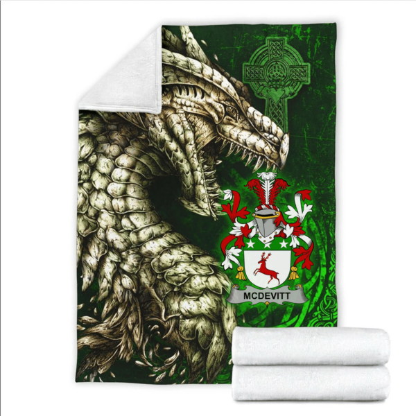 Ireland Premium Blanket - McDevitt Family Crest Blanket - Dragon Claddagh Cross - Image 2