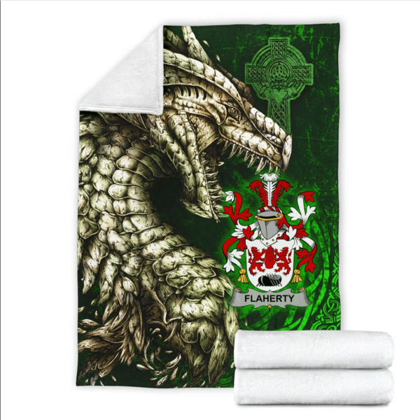 Ireland Premium Blanket - Flaherty or O'Flaherty Family Crest Blanket - Dragon Claddagh Cross - Image 2