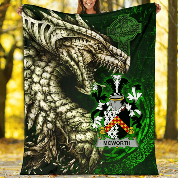 Ireland Premium Blanket - McWorth or MacWorth Family Crest Blanket - Dragon Claddagh Cross