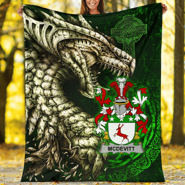 Ireland Premium Blanket - McDevitt Family Crest Blanket - Dragon Claddagh Cross