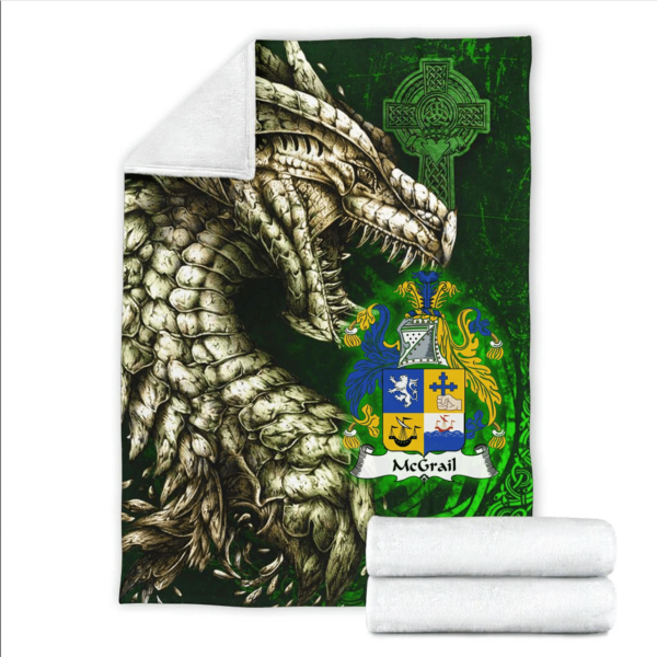 Ireland Premium Blanket - McGrail Family Crest Blanket - Dragon Claddagh Cross - Image 2