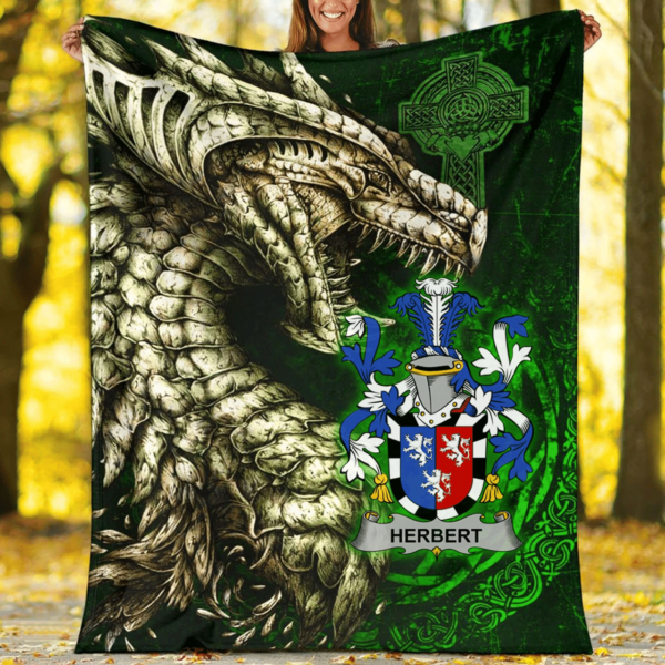 Ireland Premium Blanket - Herbert Family Crest Blanket - Dragon Claddagh Cross