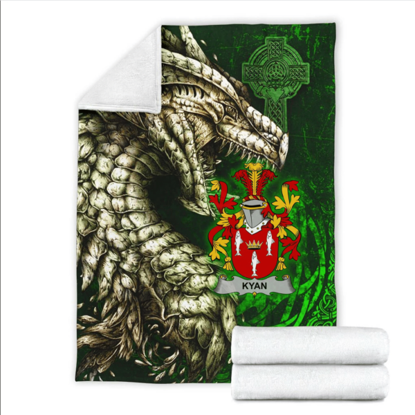 Ireland Premium Blanket - Kyan or O'Kyan Family Crest Blanket - Dragon Claddagh Cross - Image 2