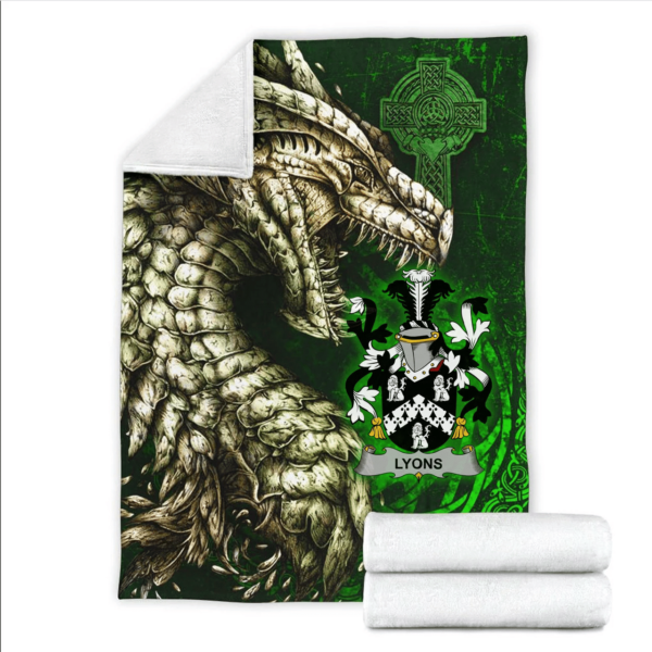 Ireland Premium Blanket - Lyons or Lyne Family Crest Blanket - Dragon Claddagh Cross - Image 2