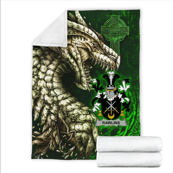 Ireland Premium Blanket - Rawlins Family Crest Blanket - Dragon Claddagh Cross - Image 2