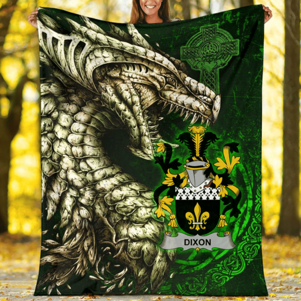 Ireland Premium Blanket - Dixon Family Crest Blanket - Dragon Claddagh Cross