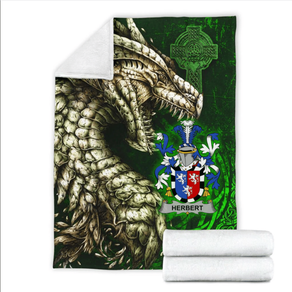 Ireland Premium Blanket - Herbert Family Crest Blanket - Dragon Claddagh Cross - Image 2