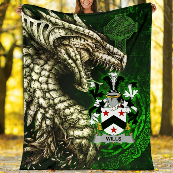 Ireland Premium Blanket - Wills Family Crest Blanket - Dragon Claddagh Cross