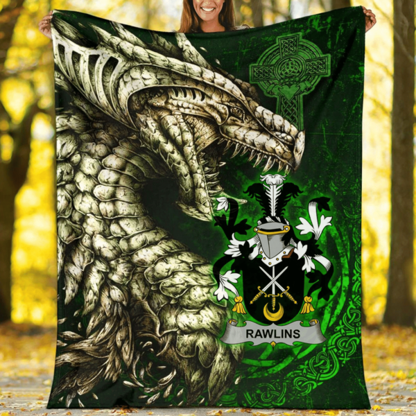 Ireland Premium Blanket - Rawlins Family Crest Blanket - Dragon Claddagh Cross