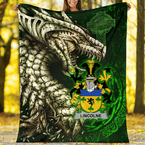 Ireland Premium Blanket - Lincolne Family Crest Blanket - Dragon Claddagh Cross