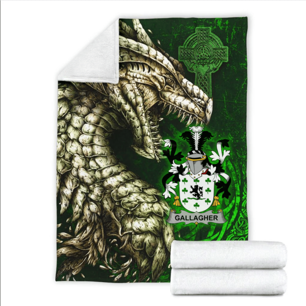 Ireland Premium Blanket - Gallagher or O'Gallagher Family Crest Blanket - Dragon Claddagh Cross - Image 2