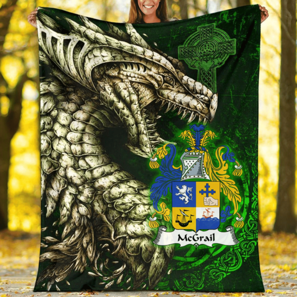 Ireland Premium Blanket - McGrail Family Crest Blanket - Dragon Claddagh Cross