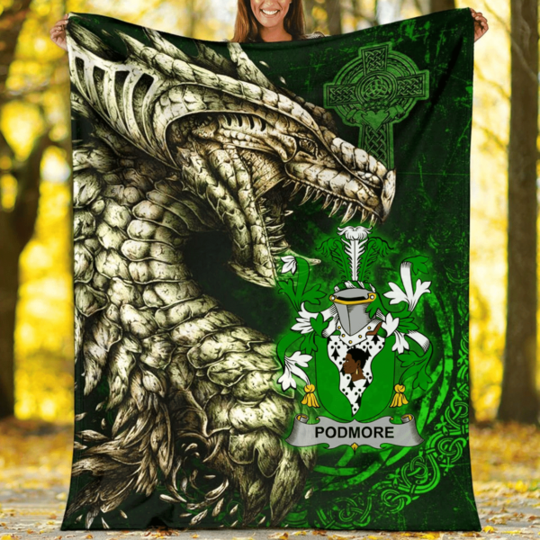 Ireland Premium Blanket - Podmore Family Crest Blanket - Dragon Claddagh Cross