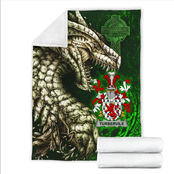 Ireland Premium Blanket - Tubervile or Tuberville Family Crest Blanket - Dragon Claddagh Cross - Image 2