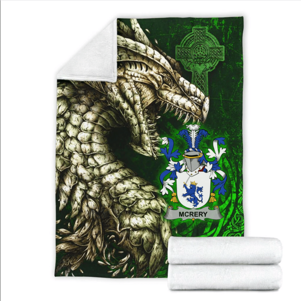 Ireland Premium Blanket - McRery or McCrery Family Crest Blanket - Dragon Claddagh Cross - Image 2