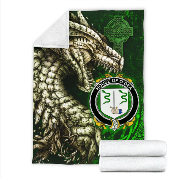 Ireland Premium Blanket - House of O'DEA Family Crest Blanket - Dragon Claddagh Cross - Image 2