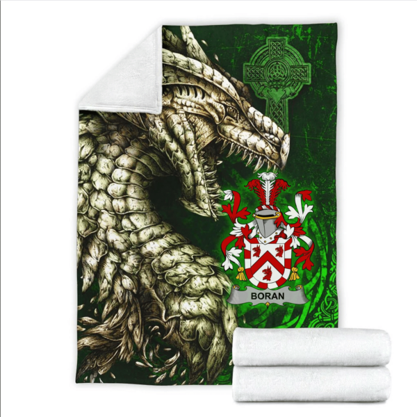 Ireland Premium Blanket - Boran or O'Boran Family Crest Blanket - Dragon Claddagh Cross - Image 2