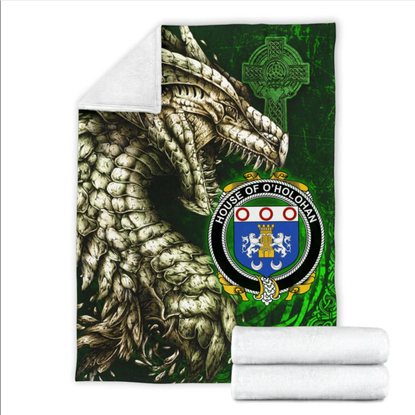 Ireland Premium Blanket - House of O'HOLOHAN Family Crest Blanket - Dragon Claddagh Cross - Image 2