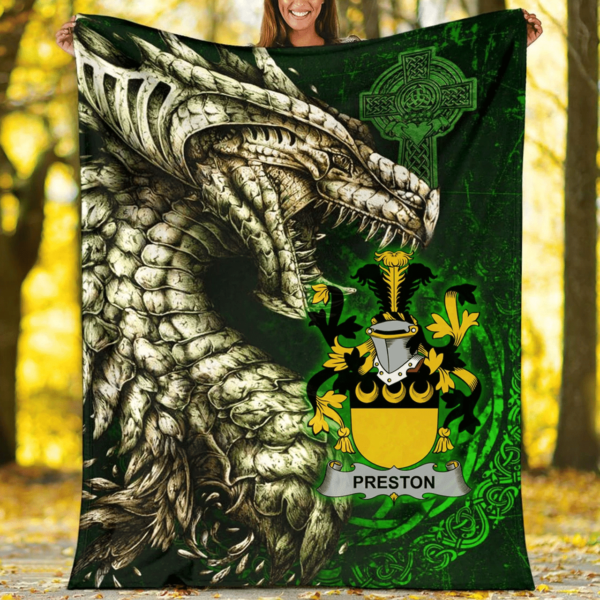 Ireland Premium Blanket - Preston Family Crest Blanket - Dragon Claddagh Cross