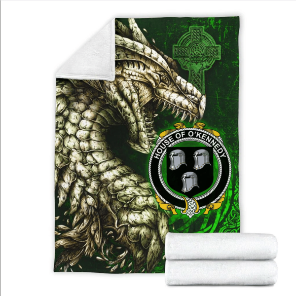 Ireland Premium Blanket - House of O'KENNEDY Family Crest Blanket - Dragon Claddagh Cross - Image 2