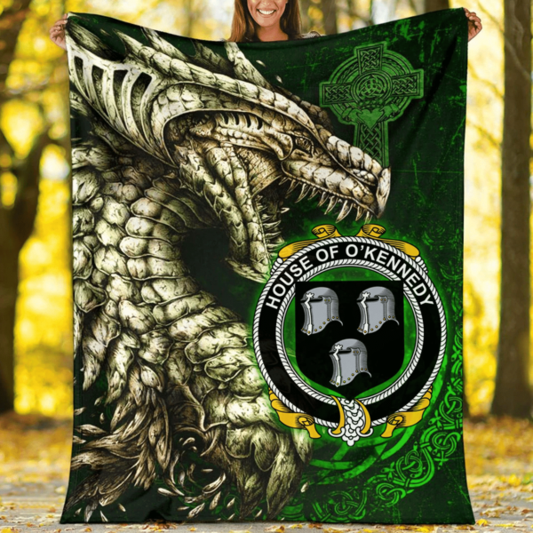 Ireland Premium Blanket - House of O'KENNEDY Family Crest Blanket - Dragon Claddagh Cross