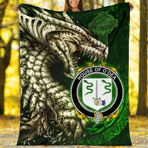 Ireland Premium Blanket - House of O'DEA Family Crest Blanket - Dragon Claddagh Cross