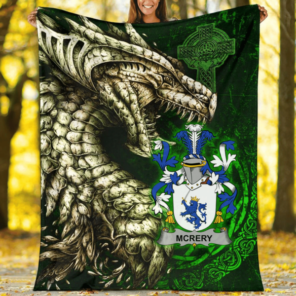 Ireland Premium Blanket - McRery or McCrery Family Crest Blanket - Dragon Claddagh Cross