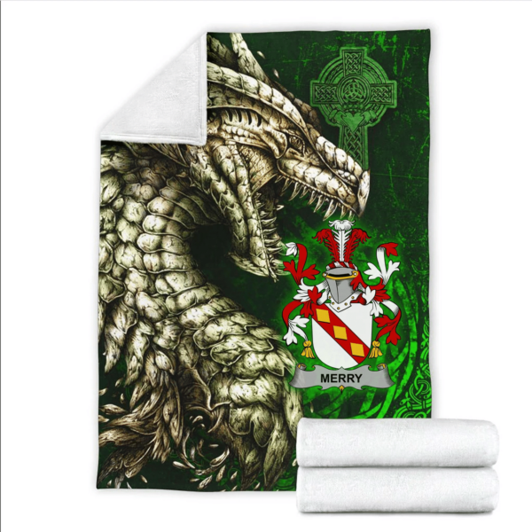 Ireland Premium Blanket - Merry or O'Merry Family Crest Blanket - Dragon Claddagh Cross - Image 2