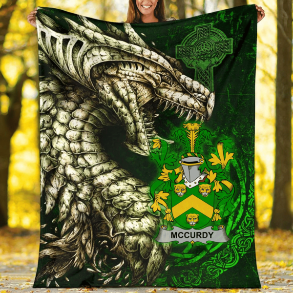 Ireland Premium Blanket - McCurdy or Curdy Family Crest Blanket - Dragon Claddagh Cross