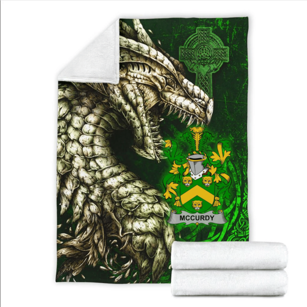 Ireland Premium Blanket - McCurdy or Curdy Family Crest Blanket - Dragon Claddagh Cross - Image 2