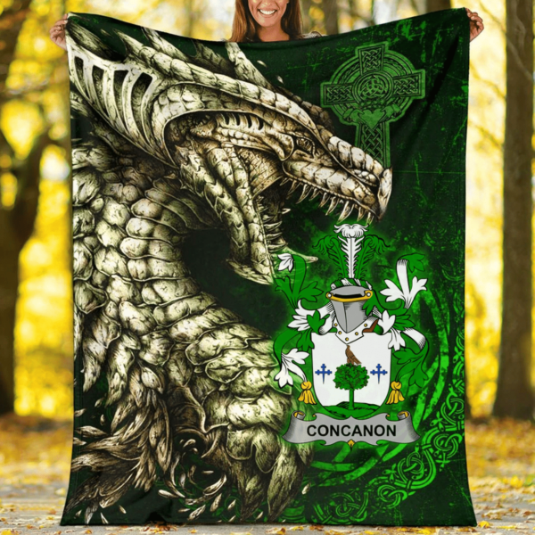 Ireland Premium Blanket - Concanon or O'Concanon Family Crest Blanket - Dragon Claddagh Cross