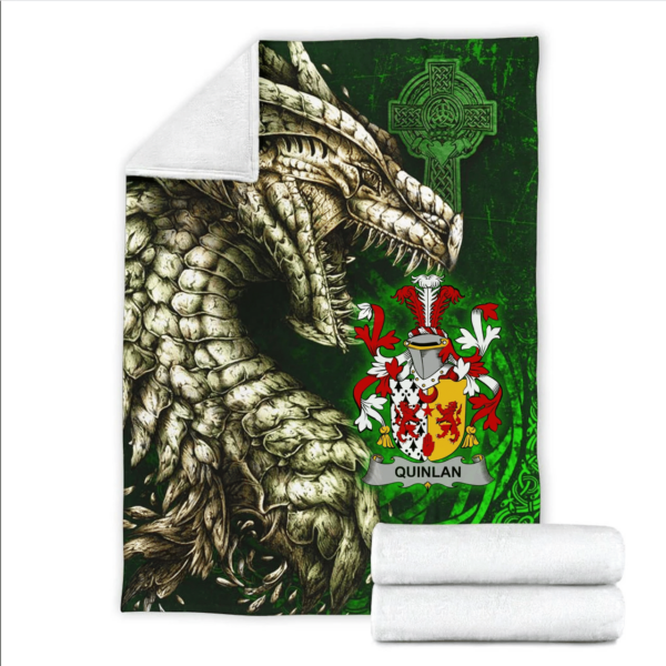 Ireland Premium Blanket - Quinlan or O'Quinlevan Family Crest Blanket - Dragon Claddagh Cross - Image 2