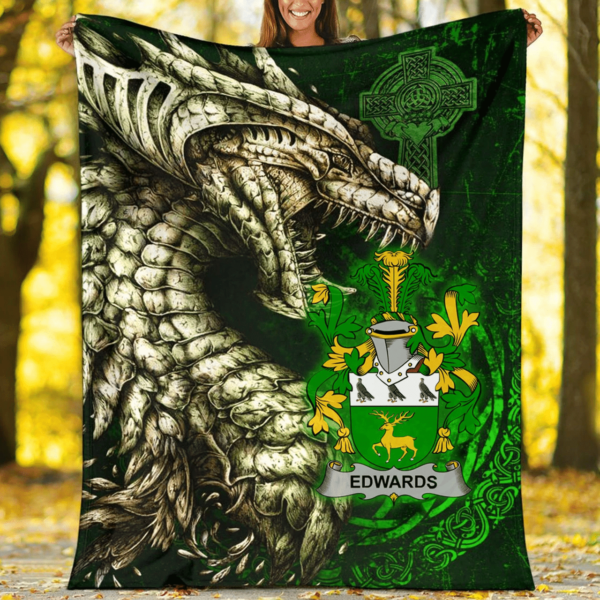 Ireland Premium Blanket - Edwards Family Crest Blanket - Dragon Claddagh Cross