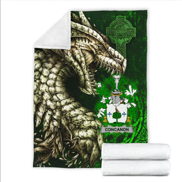 Ireland Premium Blanket - Concanon or O'Concanon Family Crest Blanket - Dragon Claddagh Cross - Image 2