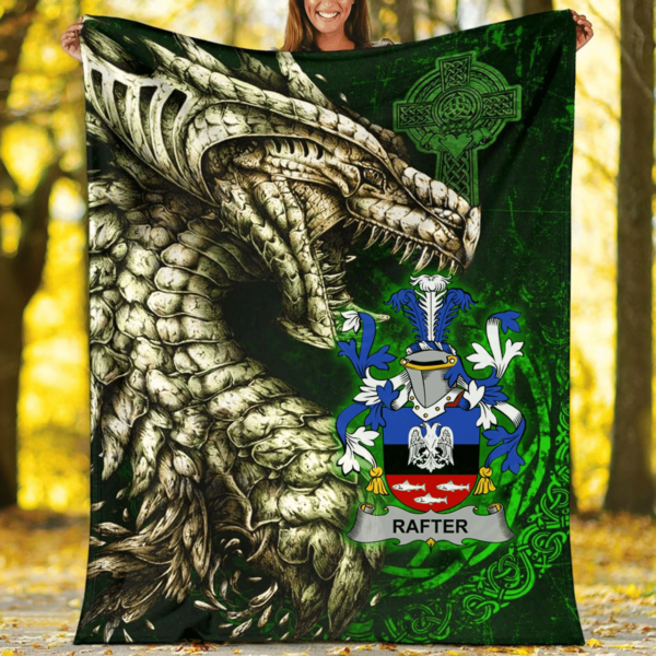 Ireland Premium Blanket - Rafter Family Crest Blanket - Dragon Claddagh Cross