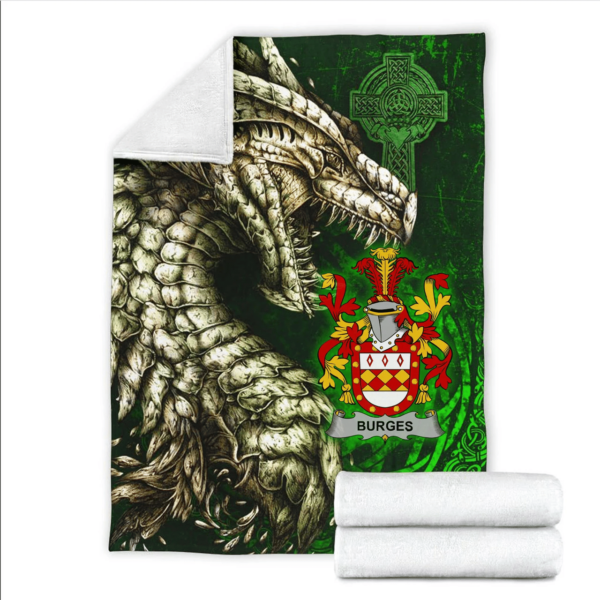 Ireland Premium Blanket - Burges Family Crest Blanket - Dragon Claddagh Cross - Image 2