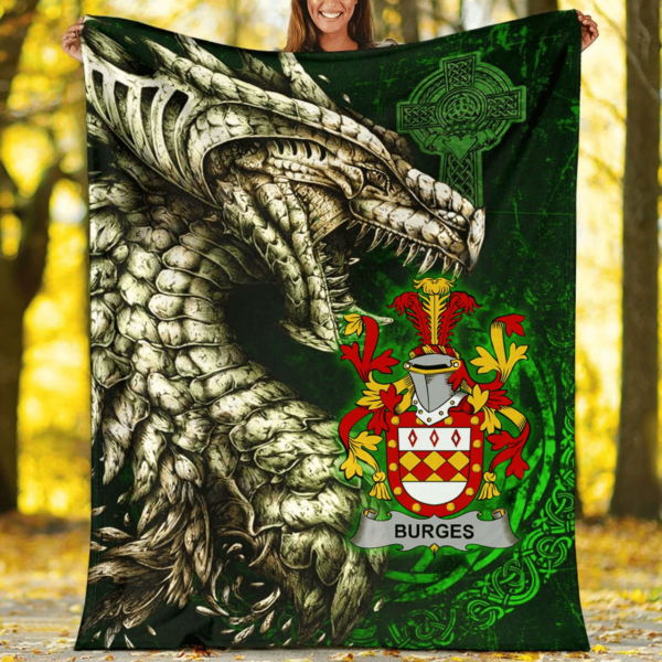 Ireland Premium Blanket - Burges Family Crest Blanket - Dragon Claddagh Cross