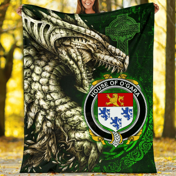 Ireland Premium Blanket - House of O'GARA Family Crest Blanket - Dragon Claddagh Cross