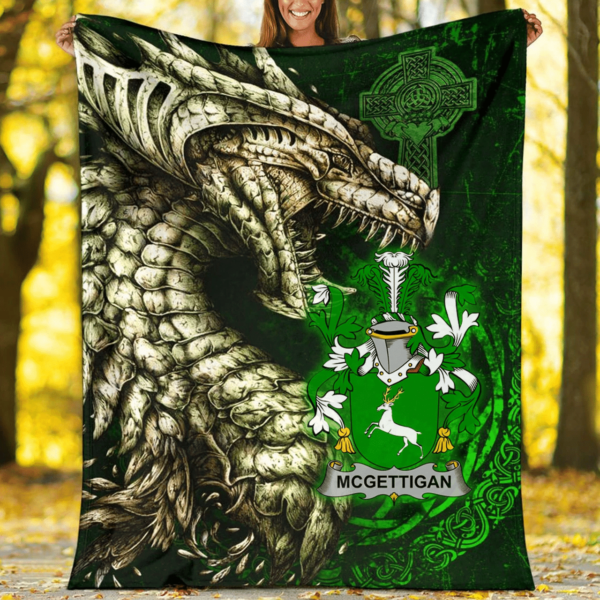 Ireland Premium Blanket - McGettigan or Gethin Family Crest Blanket - Dragon Claddagh Cross