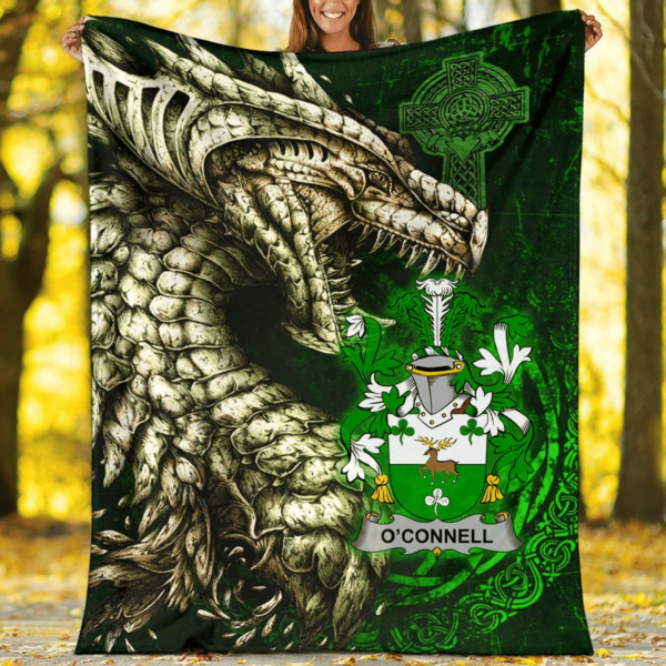 Ireland Premium Blanket - Connell or O'Connell Family Crest Blanket - Dragon Claddagh Cross