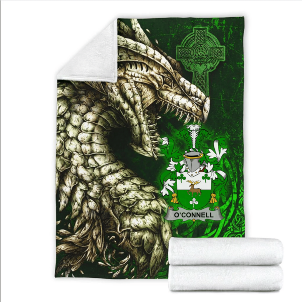 Ireland Premium Blanket - Connell or O'Connell Family Crest Blanket - Dragon Claddagh Cross - Image 2