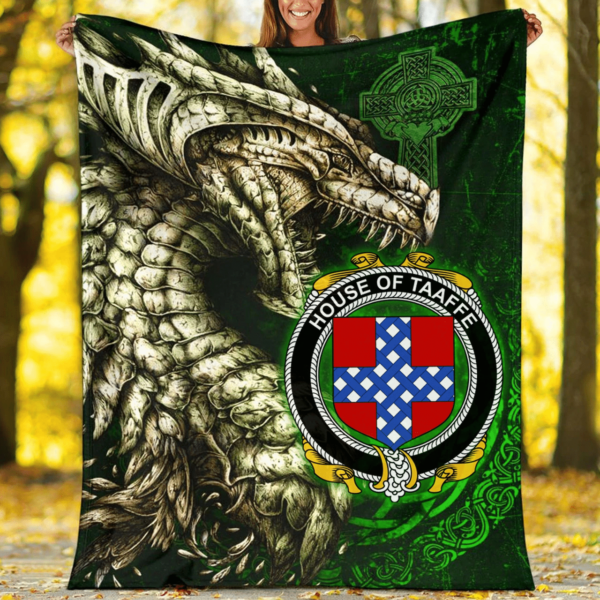 Ireland Premium Blanket - House of TAAFFE Family Crest Blanket - Dragon Claddagh Cross