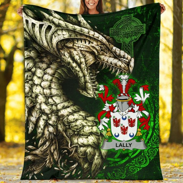 Ireland Premium Blanket - Lally or O'Mullally Family Crest Blanket - Dragon Claddagh Cross