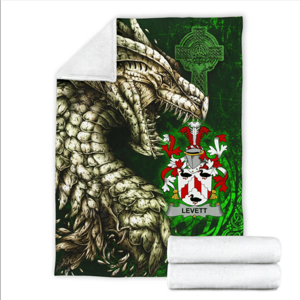 Ireland Premium Blanket - Levett or Lyvett Family Crest Blanket - Dragon Claddagh Cross - Image 2