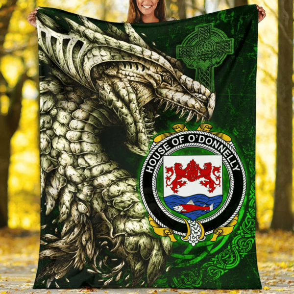 Ireland Premium Blanket - House of O'DONNELLY Family Crest Blanket - Dragon Claddagh Cross