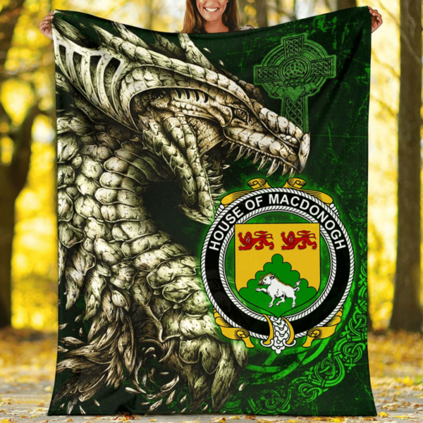 Ireland Premium Blanket - House of MACDONOGH (Connacht) Family Crest Blanket - Dragon Claddagh Cross