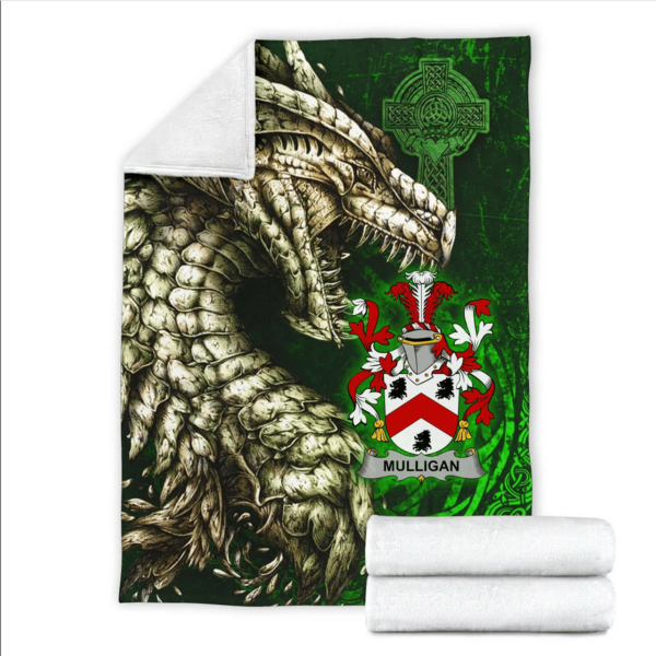 Ireland Premium Blanket - Mulligan or O'Mulligan Family Crest Blanket - Dragon Claddagh Cross - Image 2