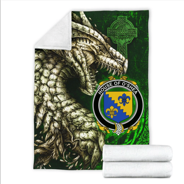 Ireland Premium Blanket - House of O'SHEA Family Crest Blanket - Dragon Claddagh Cross - Image 2