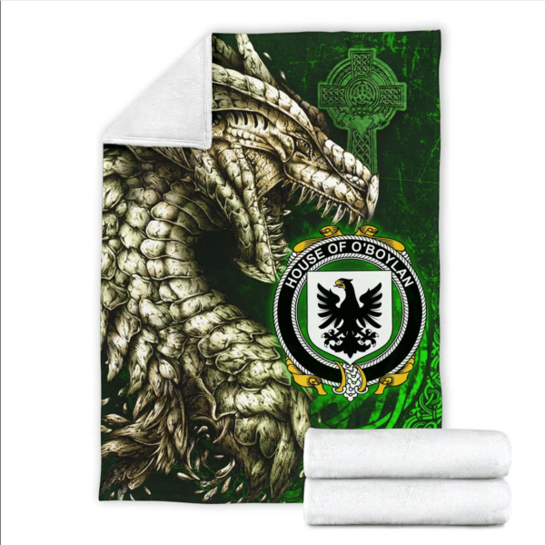 Ireland Premium Blanket - House of O'BOYLAND Family Crest Blanket - Dragon Claddagh Cross - Image 2